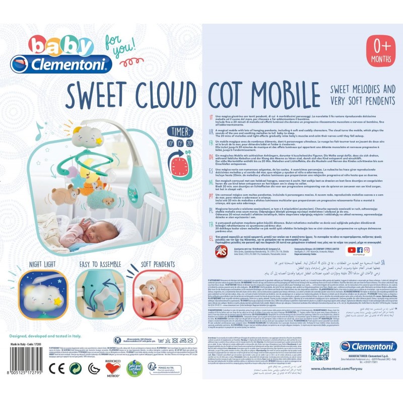 Baby Clementoni Βρεφικό Περιστρεφόμενο Skydreams - Sweet Cloud Cot Mobile 1000-17279