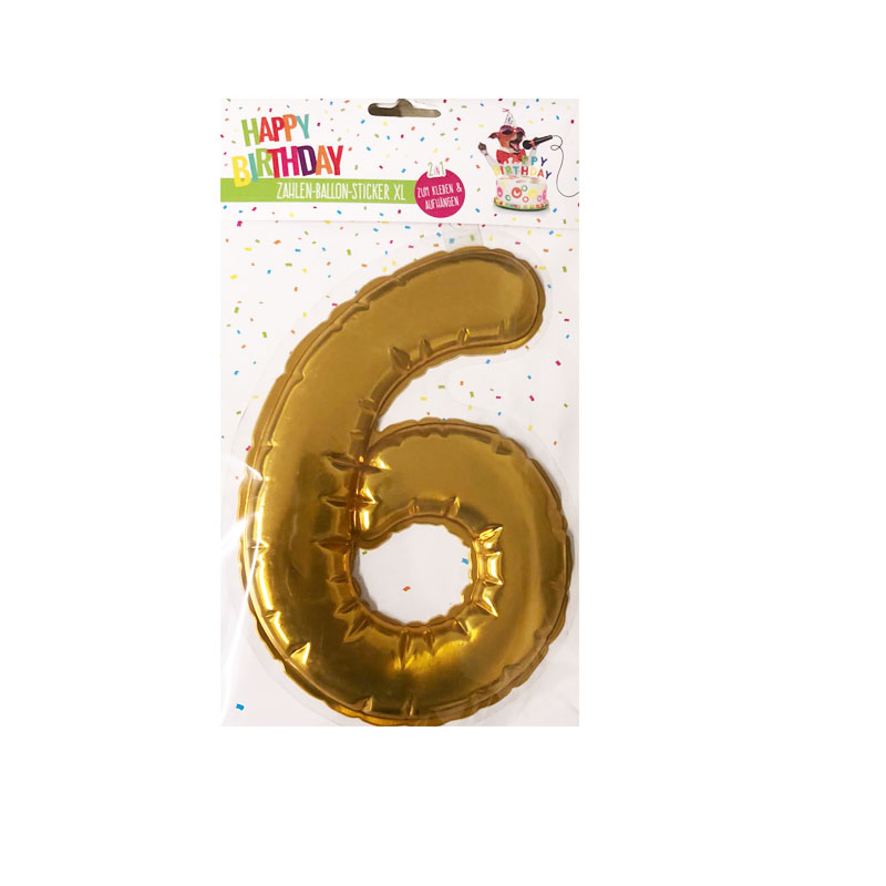 Happy Birthday Ballon Sticker 2 in 1 XL χρυσό 19cm No6