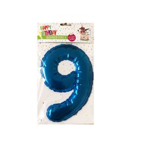 Happy Birthday Ballon Sticker 2 in 1 XL μπλε 19cm No9