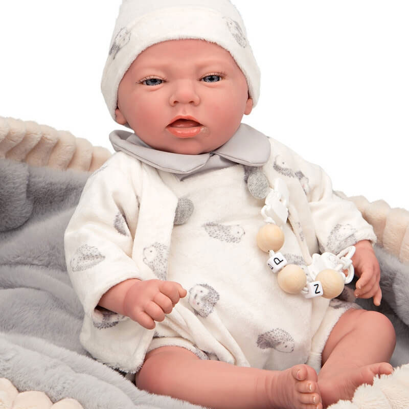 Arias Reborn Κούκλα Μωρό Eric 40cm με γκρι Port-bebe μαλακό σώμα και άκρα βινυλίου 98108