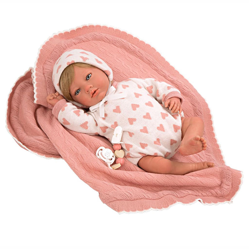 Arias Reborn Κούκλα Μωρό Christina 40cm με ροζ κουβέρτα και μαλακό σώμα και άκρα βινυλίου 98141