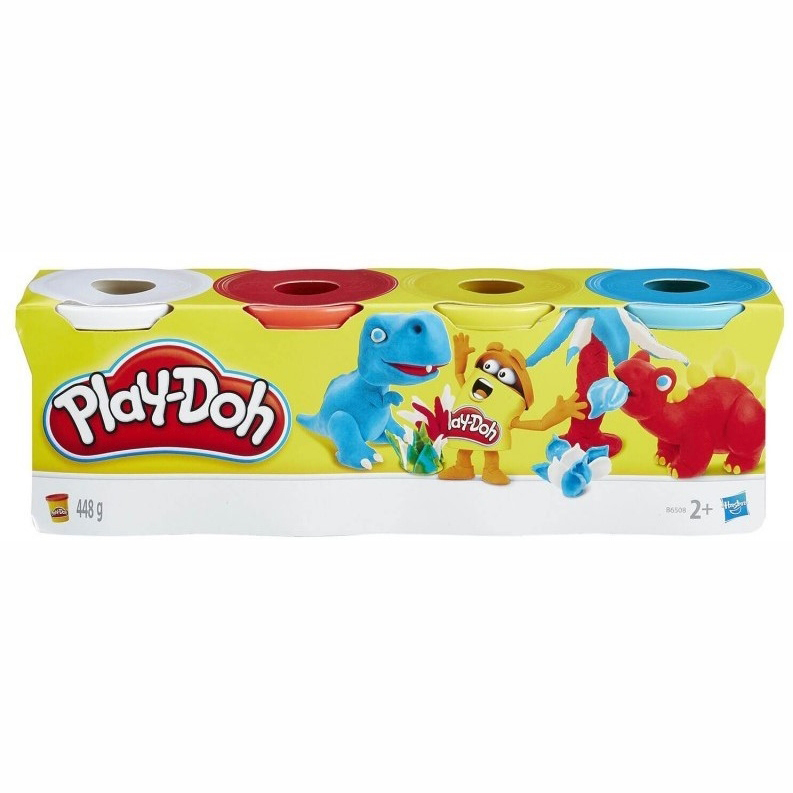 Hasbro Play-Doh 4 Βαζάκια (λευκό, κόκκινο, κίτρινο, μπλε)