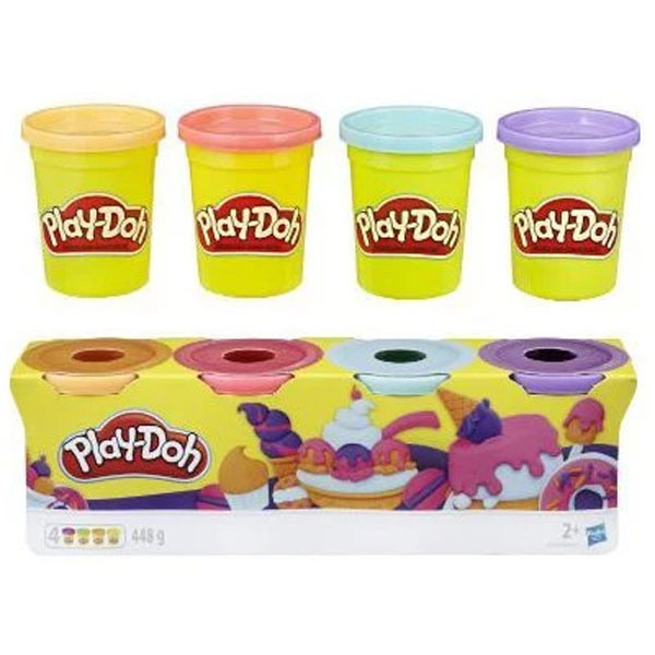 Hasbro Play-Doh 4 Βαζάκια (μωβ, γαλάζιο, ροζ, πορτοκαλί).