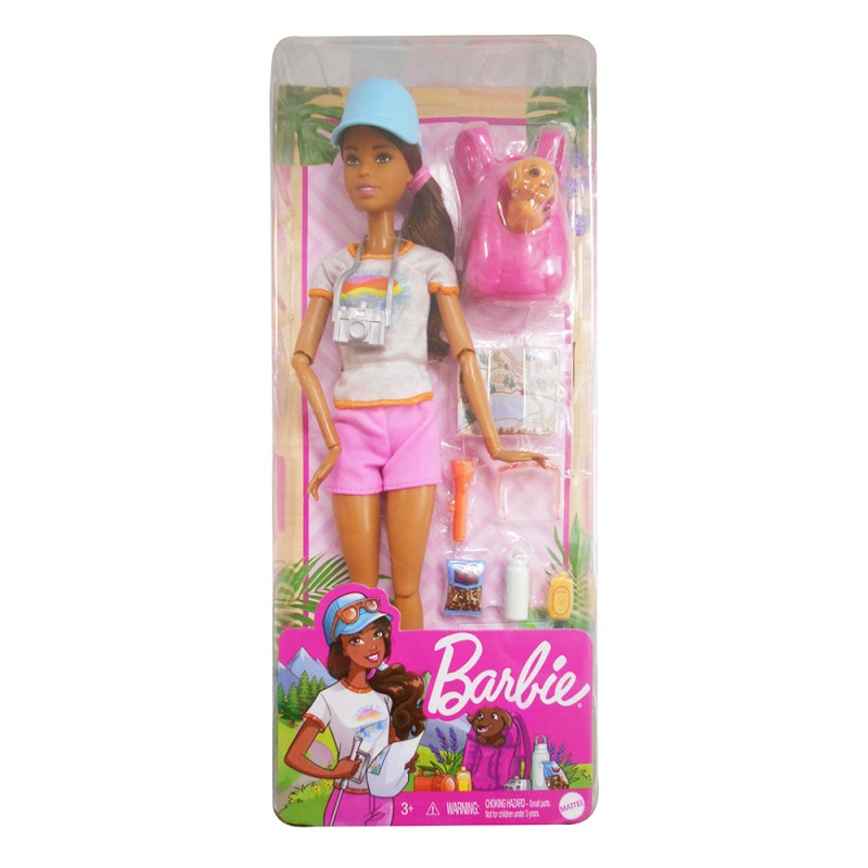 Mattel Barbie Wellness- Ημέρα Ομορφιάς Hiking Doll Μελαχρινή Κούκλα Με Κουταβάκι Και 9 Αξεσουάρ