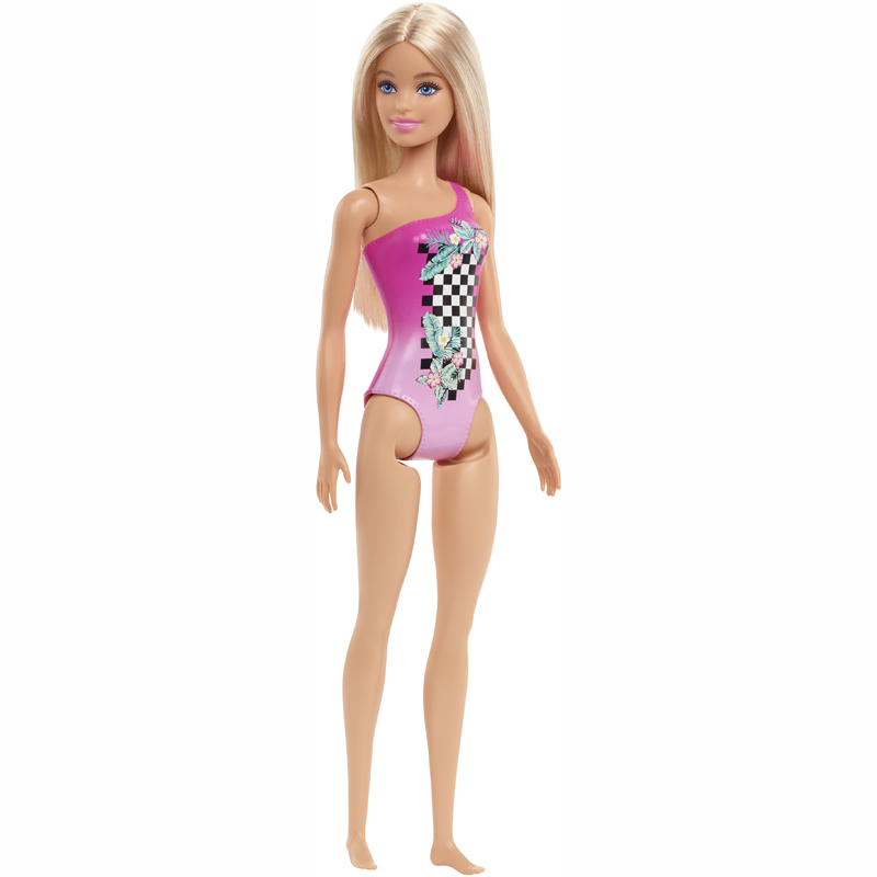 Mattel Barbie Beach Water Play Κούκλα Με Ροζ Μαγιό & Καρό Σχέδια