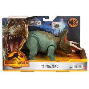 Mattel Jurassic World Νέοι Δεινόσαυροι με κινούμενα μέλη, λειτουργία επίθεσης & ήχους Triceratops