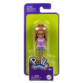Mattel Polly Pocket Κούκλα 8,5cm με αξεσουάρ - Κούκλα μωβ μπλουζάκι-καρό φούστα (FWY19)