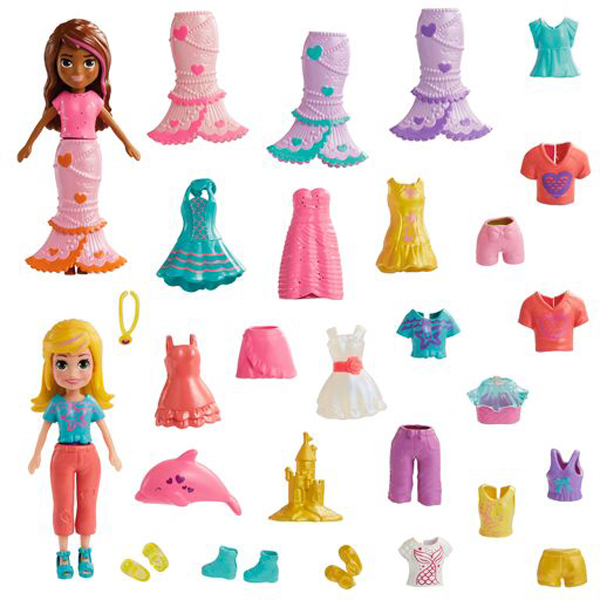 Mattel Polly Pocket - Νέες Κούκλες με μόδες μεγάλο pack Seashine Mermaid Fashion Pack