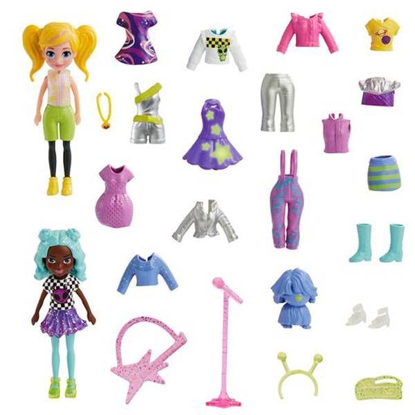 Mattel Polly Pocket - Νέες Κούκλες με μόδες μεγάλο pack Pop Star Spotlight Fashion Pack