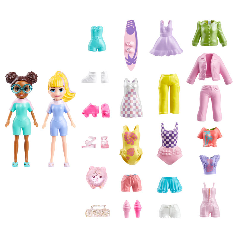 Mattel Polly Pocket - Νέες Κούκλες με μόδες μεγάλο pack Surf Sunset Fashion Pack
