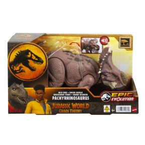 Mattel Jurassic World D Δεινόσαυροι με κινούμενα μέλη, λειτουργία επίθεσης, ήχους Pachyrhinosaurus