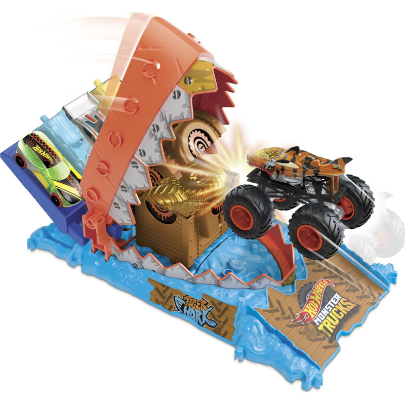 Mattel Hot Wheels Monster Trucks Hw Tiger Shark Treasure Chomp Challenge Playset