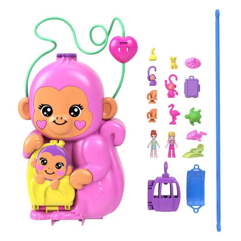 Mattel Polly Pocket Θήκη - Τσαντάκι Momma Monkey & Baby HWP04