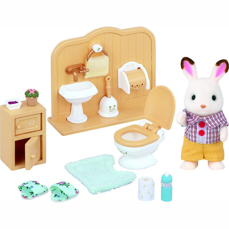 Sylvanian Families Chocolate Rabbit Brother Set & Washroom Κουνελάκι με Σετ Μπάνιου 5015